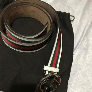 New Gucci Belt White Lthr Trim Web Red/Green/Red